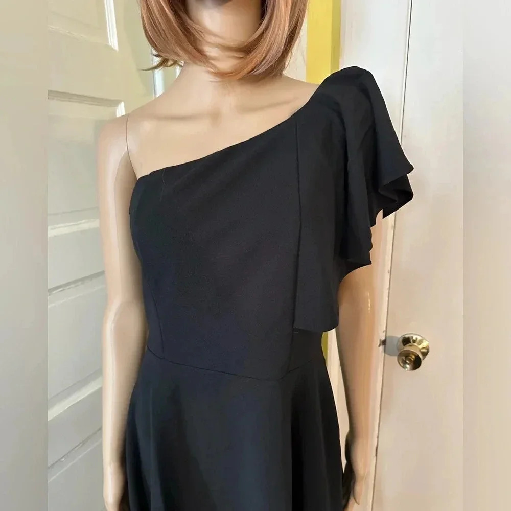 Berry love one shoulder ruffle A-line black dress Sz M NWT #001 - Picture 3 of 3